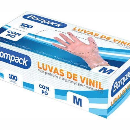 LUVA DESCARTAVEL VINIL C/100 "M" C/TALCO